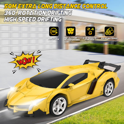 Britik Toys for Kids 3-8 Year Old: Transforming Remote Control Car Toys Gifts for Boys Age 3 4 5 6 7 8 Birthday Presents Toy for Toddler Transformable 2 in 1 Robot RC Car Toy 360° Rotating-Yellow