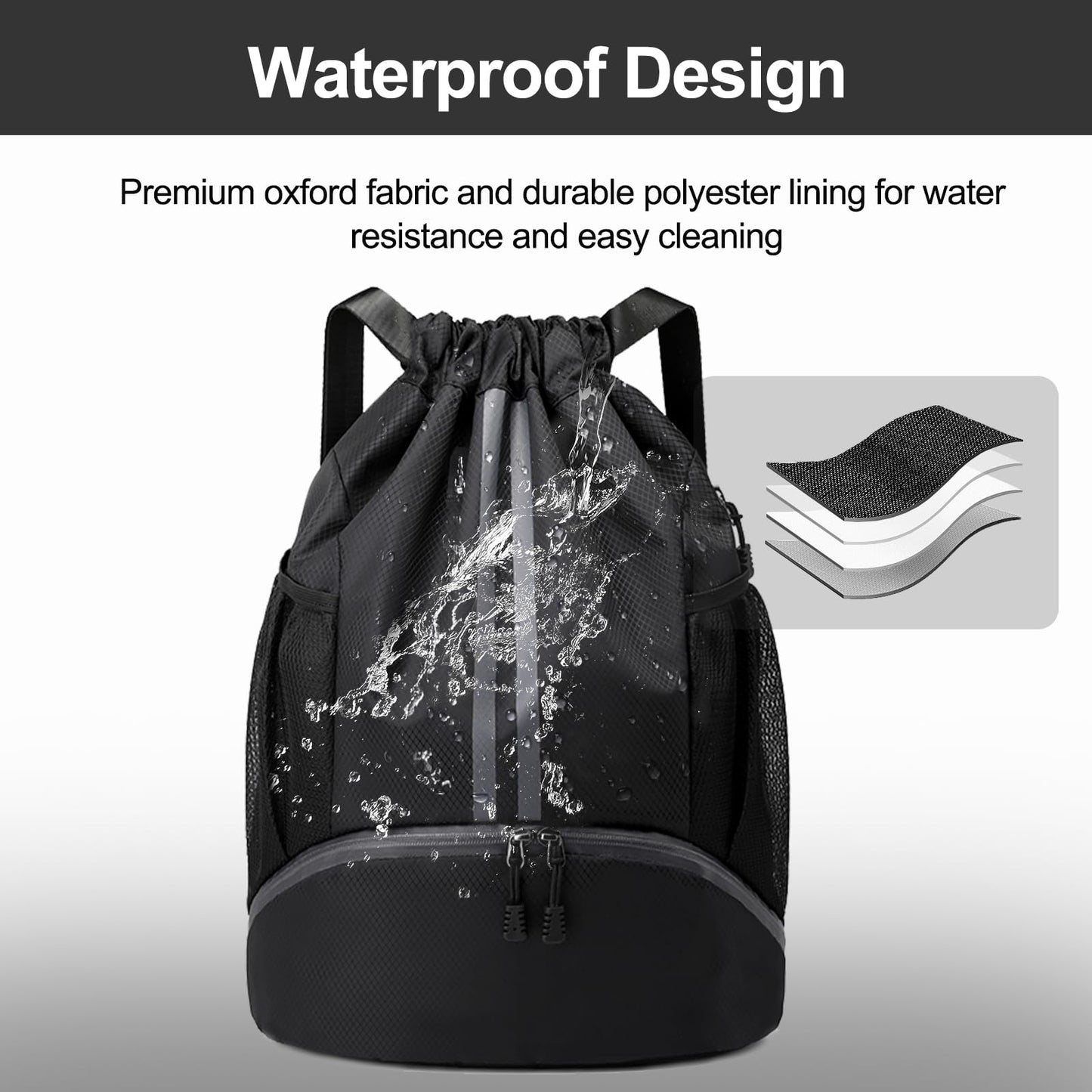 Hoedia Sports Drawstring Backpack - String Swim Gym Bag with Shoes Compartment and Wet Proof Pocket for Women&Men