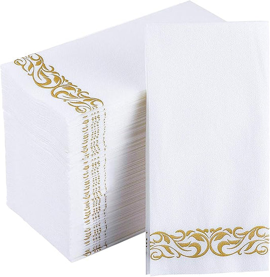 JOLLY CHEF 100 Disposable Hand Towels, Soft and Absorbent Linen Feel Dinner