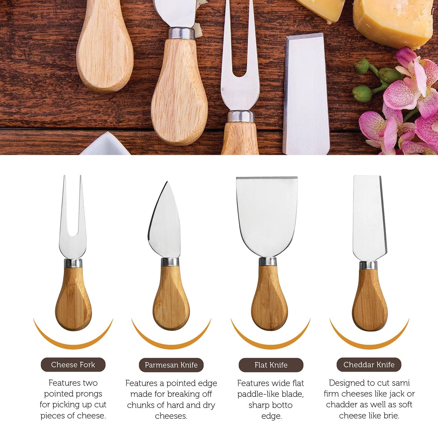 Charcuterie Boards Gift Set by Bambüsi - Large Bamboo Cheese Board for Serving, Entertaining, Cheese Platter for Kitchen, House Warming Gifts New Home, Wedding, Bridal Shower, Birthday Gifts for Women