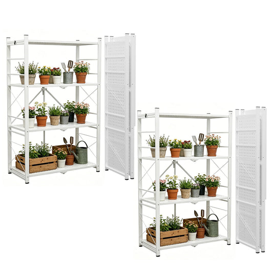EAGLE PEAK 4-Tier Foldable Greenhouse Shelf, Heavy Duty Metal Storage Rack, No Assembly Steel Shelving Unit, Plant Stand for Greenhouse and Multi-Use Storage, 28”x14.6”x44.7”, 520 lbs, 2 Pack, White