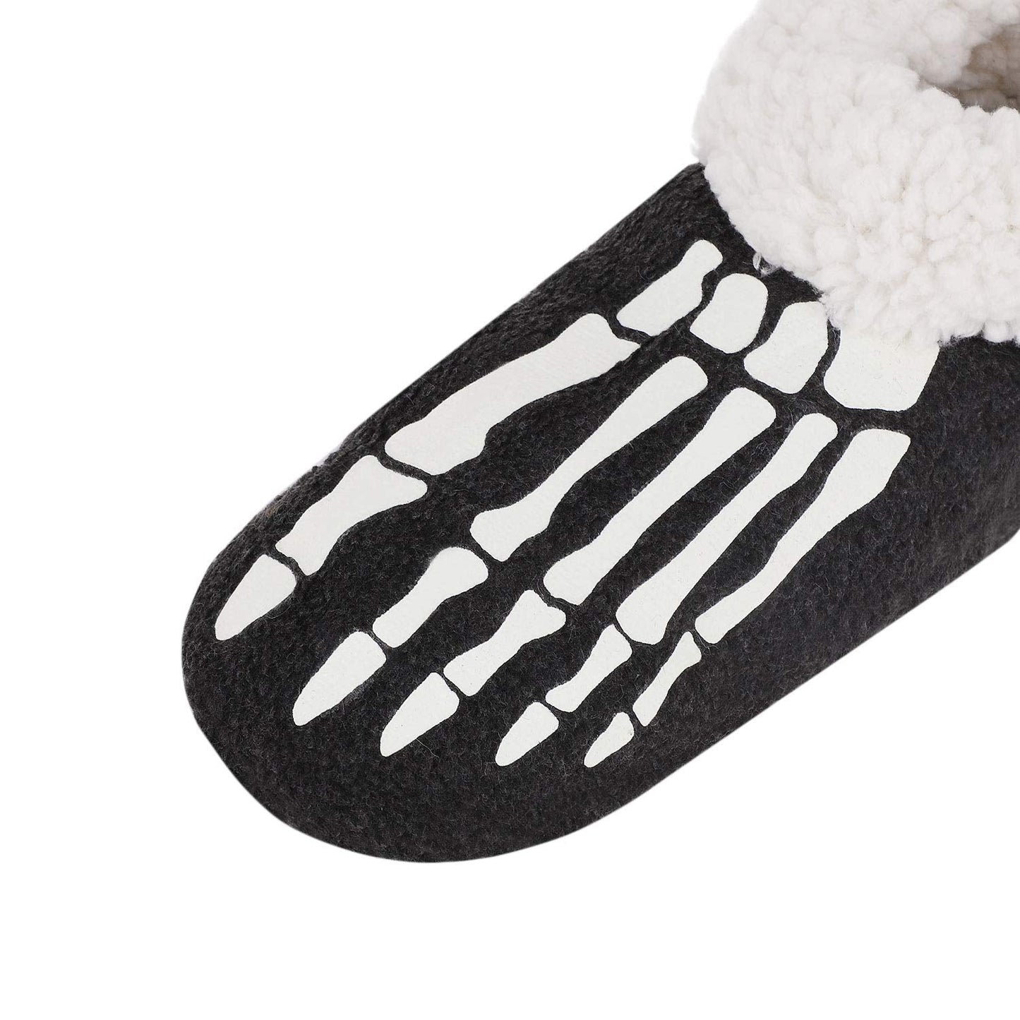 Memory Foam Fleece Indoor Slipper Socks Glow in The Dark Funny Skull Skeleton Halloween Slippers Home Ankle Bootie Socks Winter Warm Fuzzy Plush Non-Slip Bedroom Slippers House Shoes for Women Men