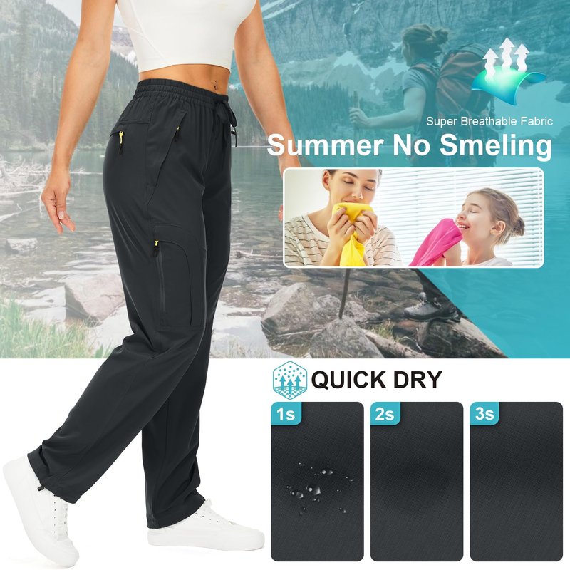 Toomett Women's Hiking Pants Quick Dry UPF 50 Travel Golf Pants Lightweight Camping Work Cargo Pants Zipper Pockets,6608,Dark Grey,2XL