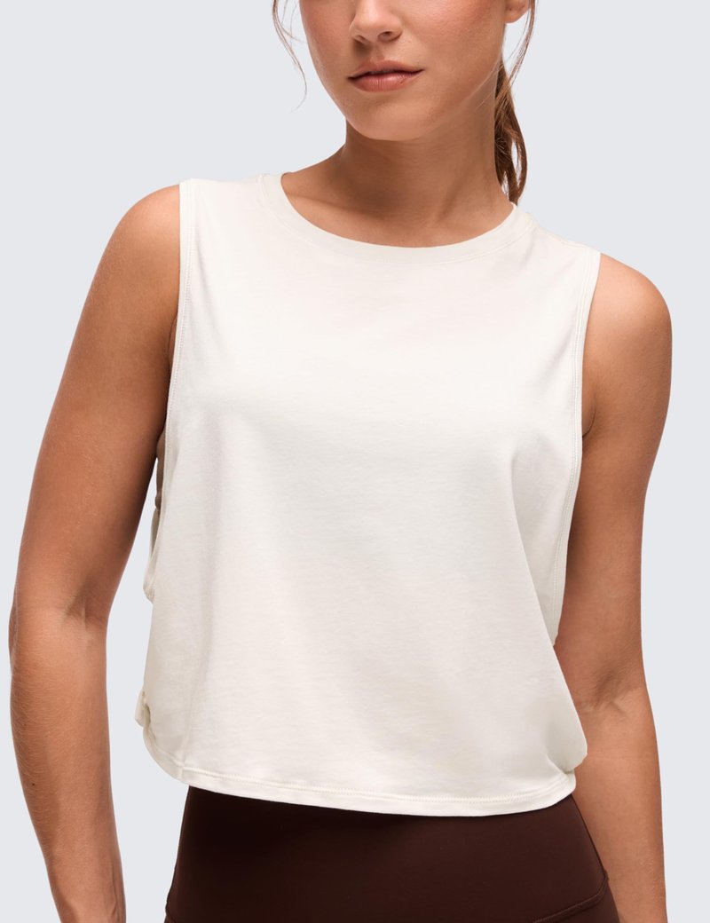 CRZ YOGA Pima Cotton Large Armhole Tank Tops for Women - Workout Sport Athletic Yoga Running Gym Loose Crop Sleeveless Shirts Milky White (Bone) Medium