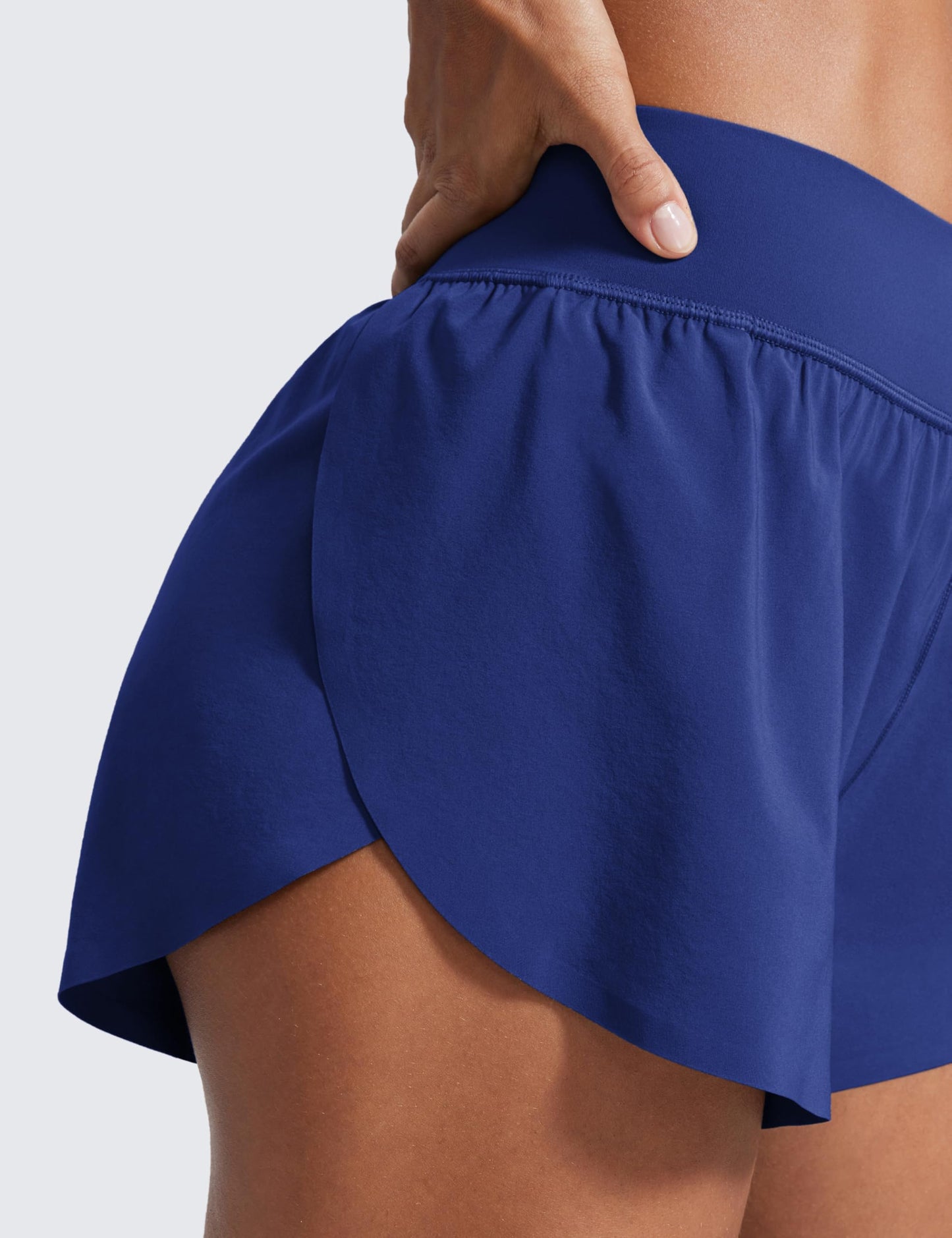 CRZ YOGA High Waisted Split Running Shorts for Women 3" - Comfy Mesh Liner for Workout Athletic GymTrack Quick Dry Larkspur Blue Small