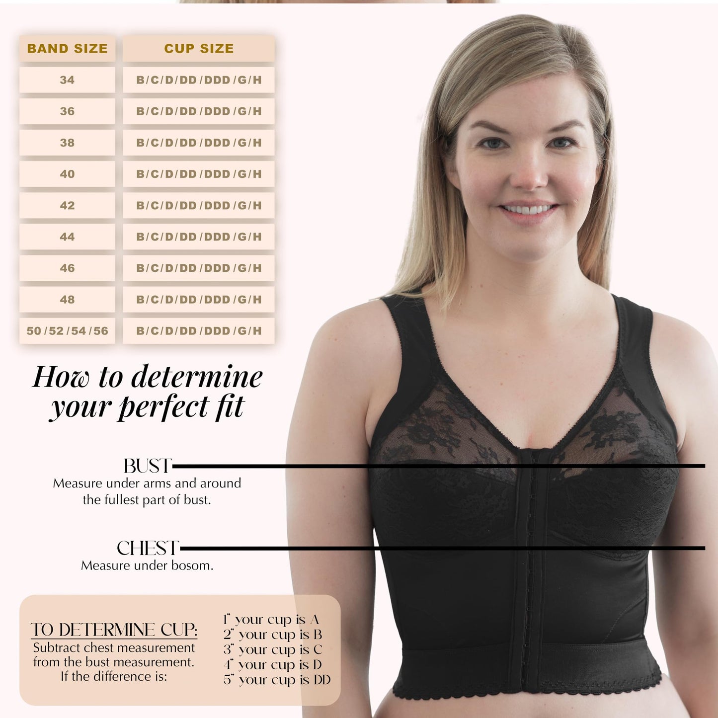 Front Closure Longline Bra | 9603 | Made in USA | Wire-Free Comfort w/Back Support | Soft Cups | 40DD / Black
