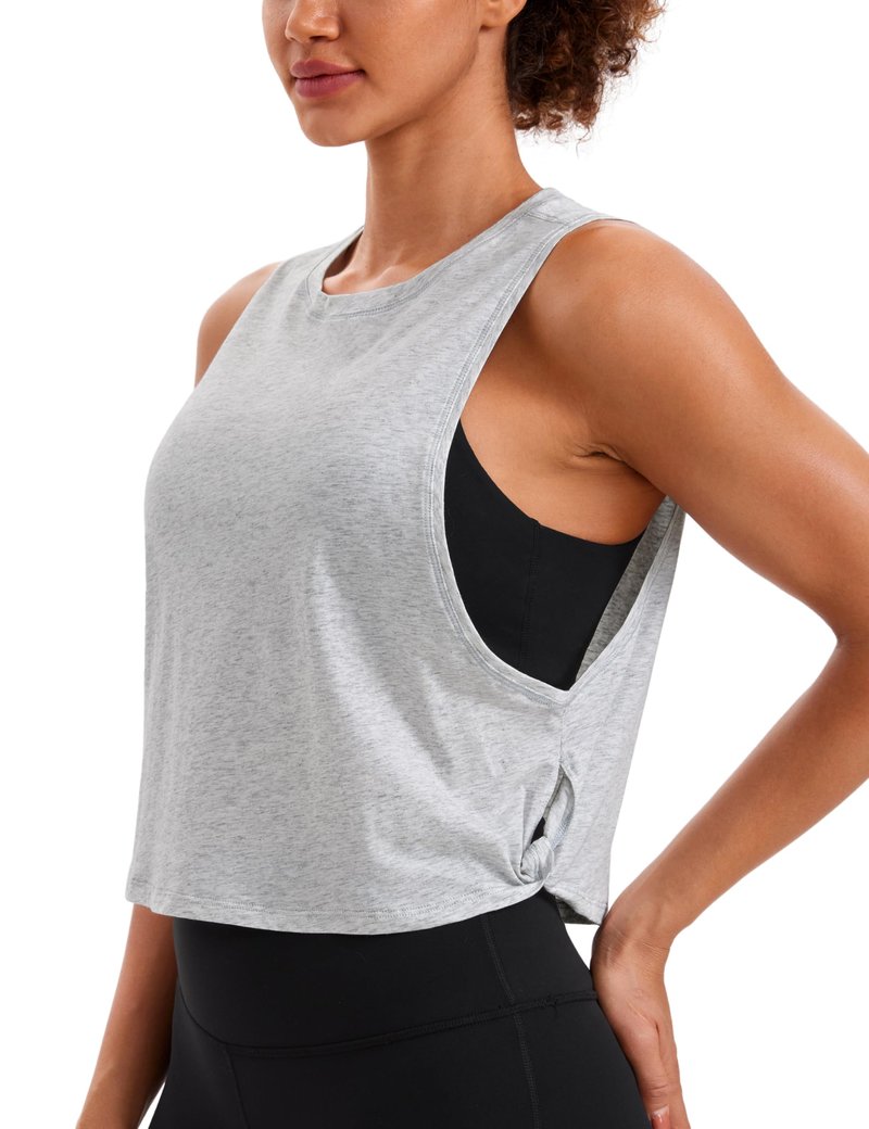 CRZ YOGA Pima Cotton Large Armhole Tank Tops for Women - Workout Sport Athletic Yoga Running Gym Loose Crop Sleeveless Shirts Light Grey Heather X-Small