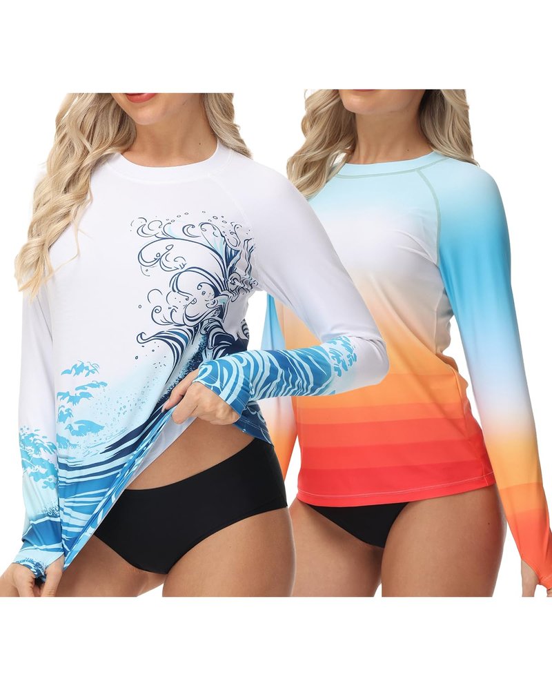 VAYAGER Womens Rash Guard UPF 50+ Swim Shirts Long Sleeve Quick Dry Water Beach Surfing Swimming Tops with Thumb Hole