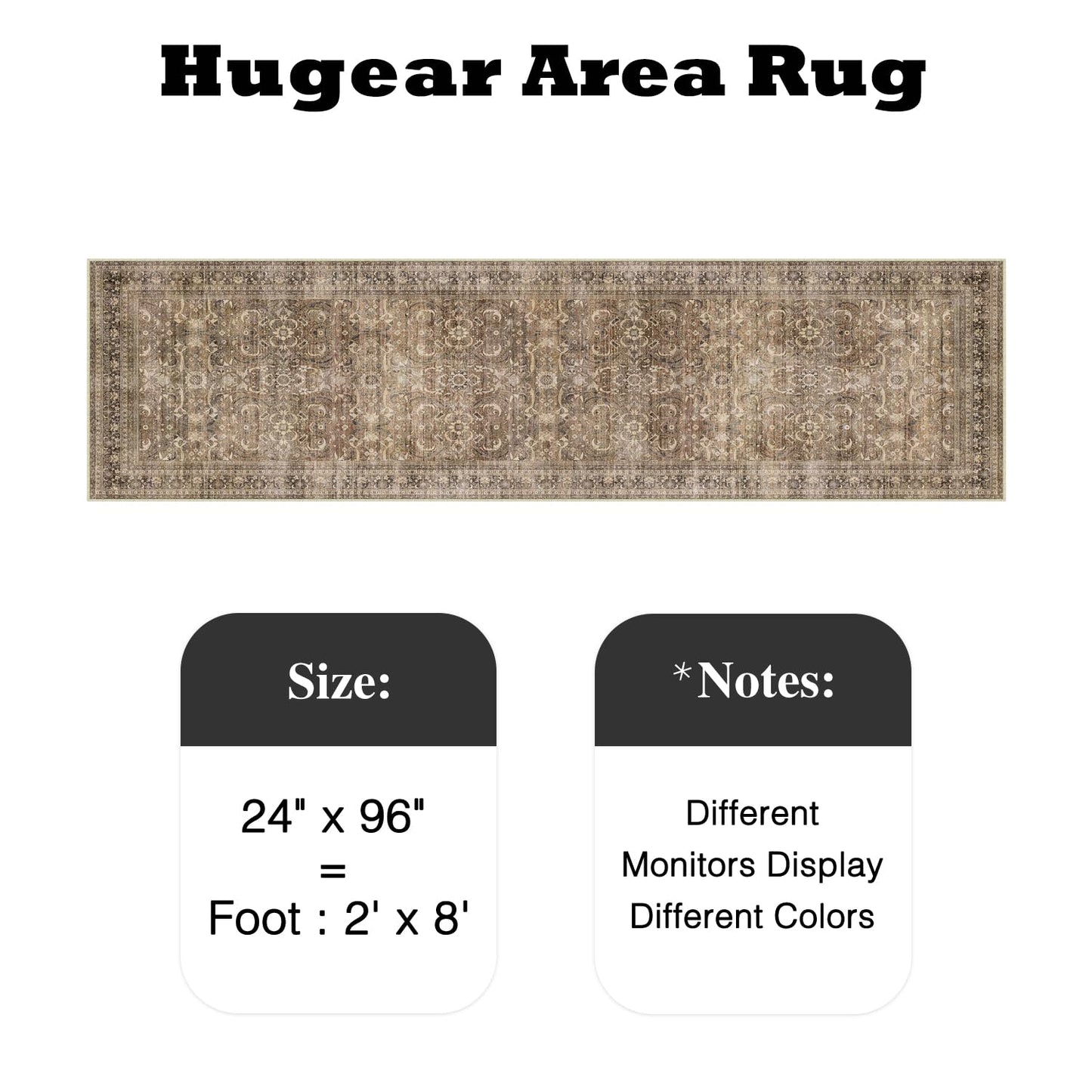 HUGEAR 2x8 Runner Rug Hallway Vintage Brown Machine Washable Retro Floral Low Pile Carpet Vacuumable Distressed Long Throw Rug Bedroom Office Bathroom Kitchen Laundry Non Slip Soft Lightweight