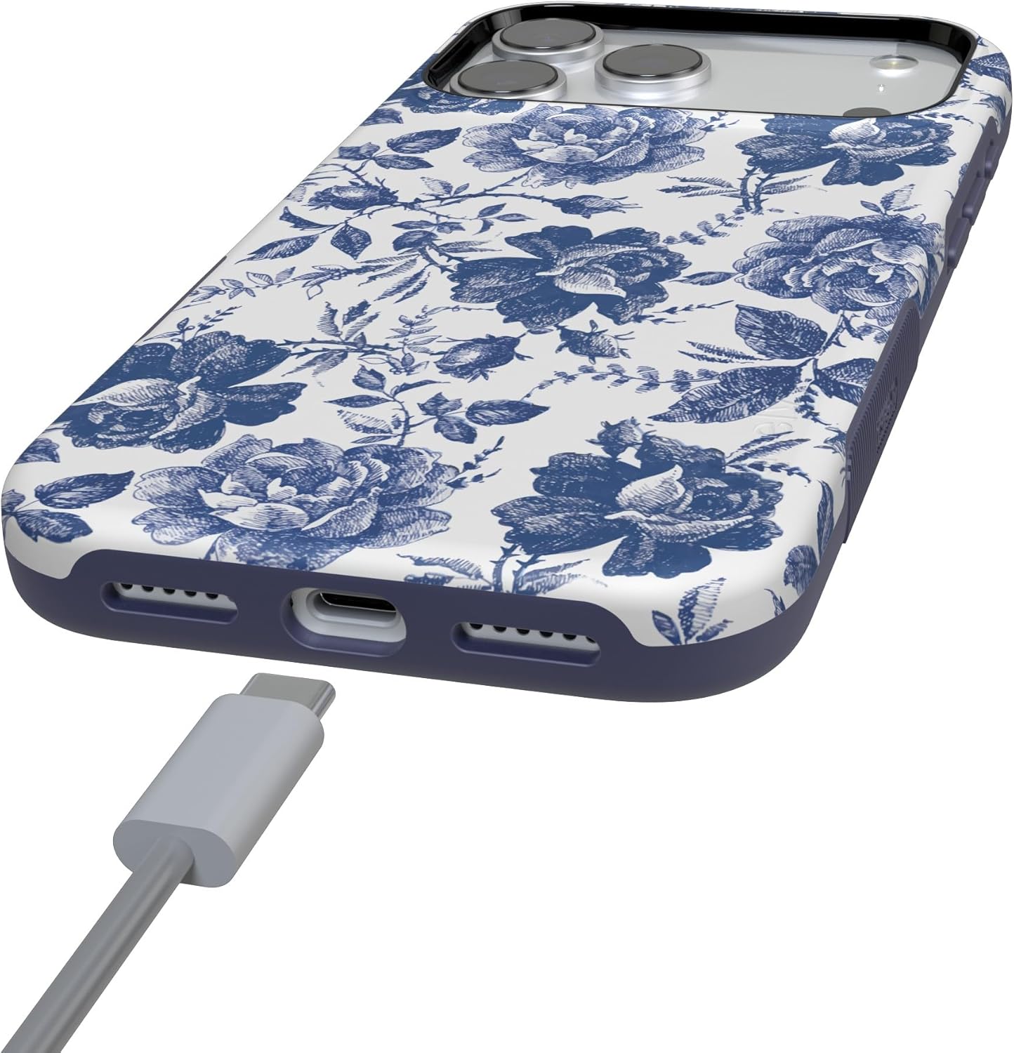 Casely iPhone 17 Pro Max Case | Rose to Fame | Blue & White Rose Floral | Compatible with MagSafe | Bold Protective Design