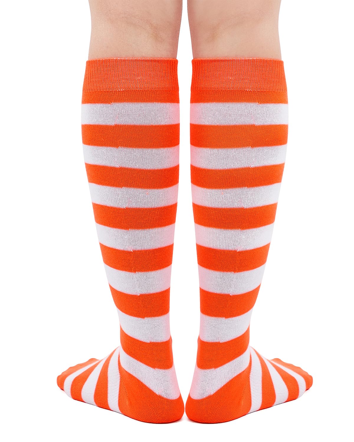 Century Star Orange and White Knee High Striped Socks-Long Tube Tall Socks for Women