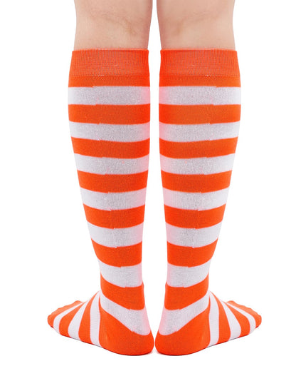 Century Star Orange and White Knee High Striped Socks-Long Tube Tall Socks for Women