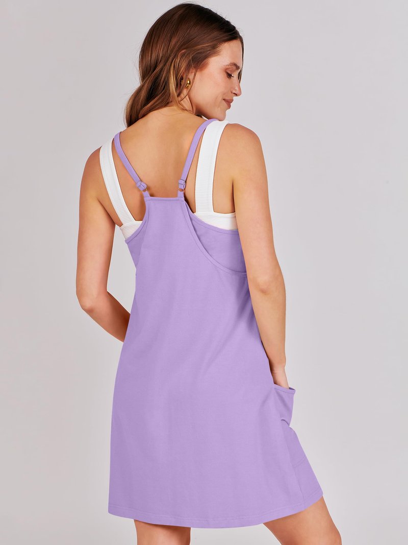 ANRABESS Women Athletic Dress Summer Tennis Workout Active Sports Mini Romper Dress Built in Shorts Travel Vacation Clothes Purple X-Smal