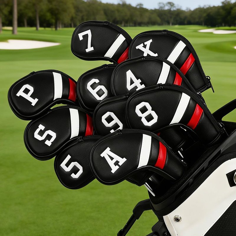 Big Teeth Golf Iron Headcovers, Colorful Iron Golf Club Covers Zipper Closure, Black and White Big Number Iron Golf Club Covers for Men