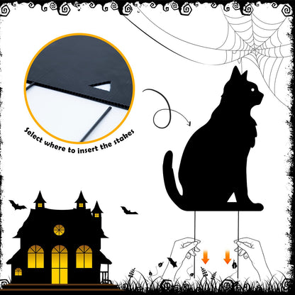 sewrung 6 Pcs Black Cat Halloween Decorations Plastic Yard Signs with Stakes,Halloween Decorations Outdoor, Scary Silhouette with Glow in Dark Eyes for Outdoor Yard Lawn Garden Halloween Décor