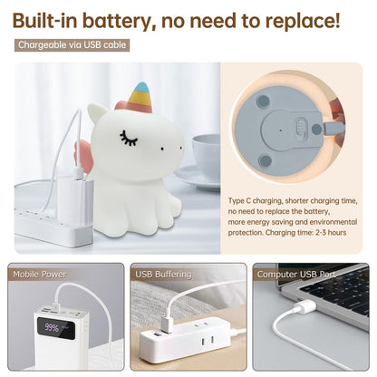 AVACOM Unicorn Night Light for Kids - Cute Nursery Night Light, LED Squishy Unicorns Lamp, Silicone Unicorn Dimmable Light up Duck, Rechargeable Bedside Touch Lamp for Breastfeeding, Bedroom