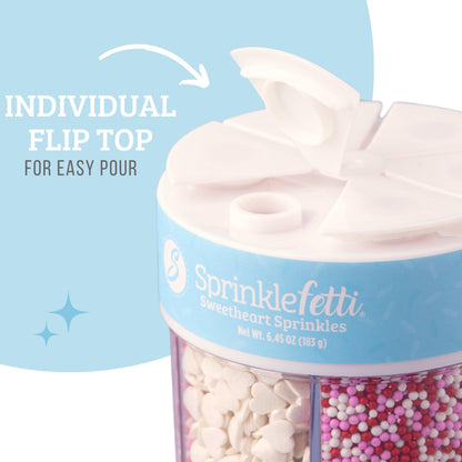 Sweets Indeed Valentines Sprinkles 6-Cell Jar | Heart Sprinkles, Red White Pink Jimmies & Sanding Sugar | Baking & Decorating | 6.45 ounces