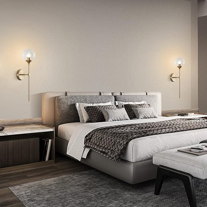 KCO Lighting Gold Globe Wall Sconce Mid Century Modern Glass Wall Light Fixtures Bathroom Mirror Vanity Wall Lamp Set of Two for Living Room Bedroom