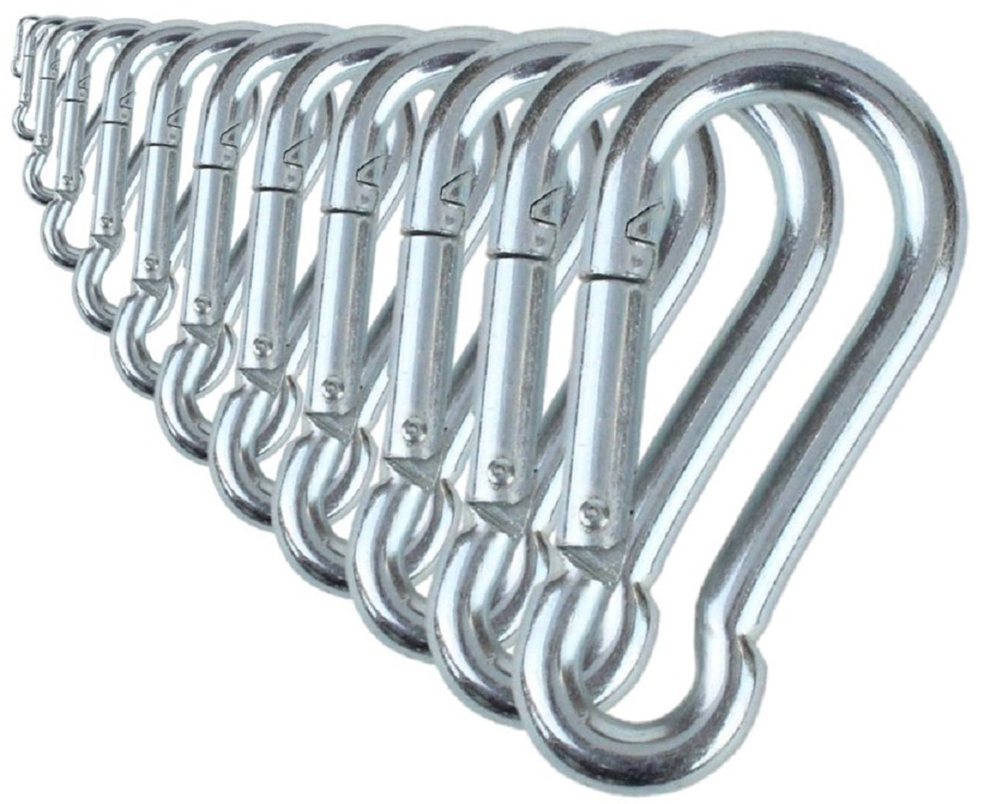 Branded Boards Black & Silver Zinc-Galvanized Heavy Duty Bushcraft Carabiner Spring Snap Clip Link Hooks 200-500lb Load 2, 6 & 12 Packs (Silver-7cm-12 Pack)