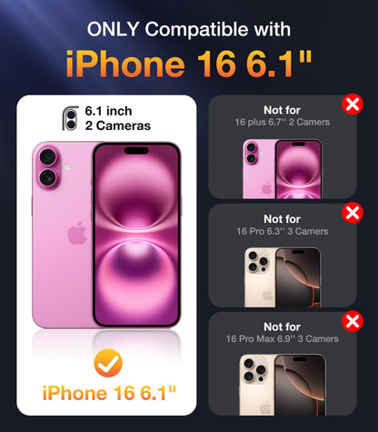 Diaclara Designed for iPhone 16 Case, Full Body Rugged Case with Built-in Touch Sensitive Anti-Scratch Screen Protector, Upgraded [Full Camera Protection] for iPhone 16 6.1" (Pink)