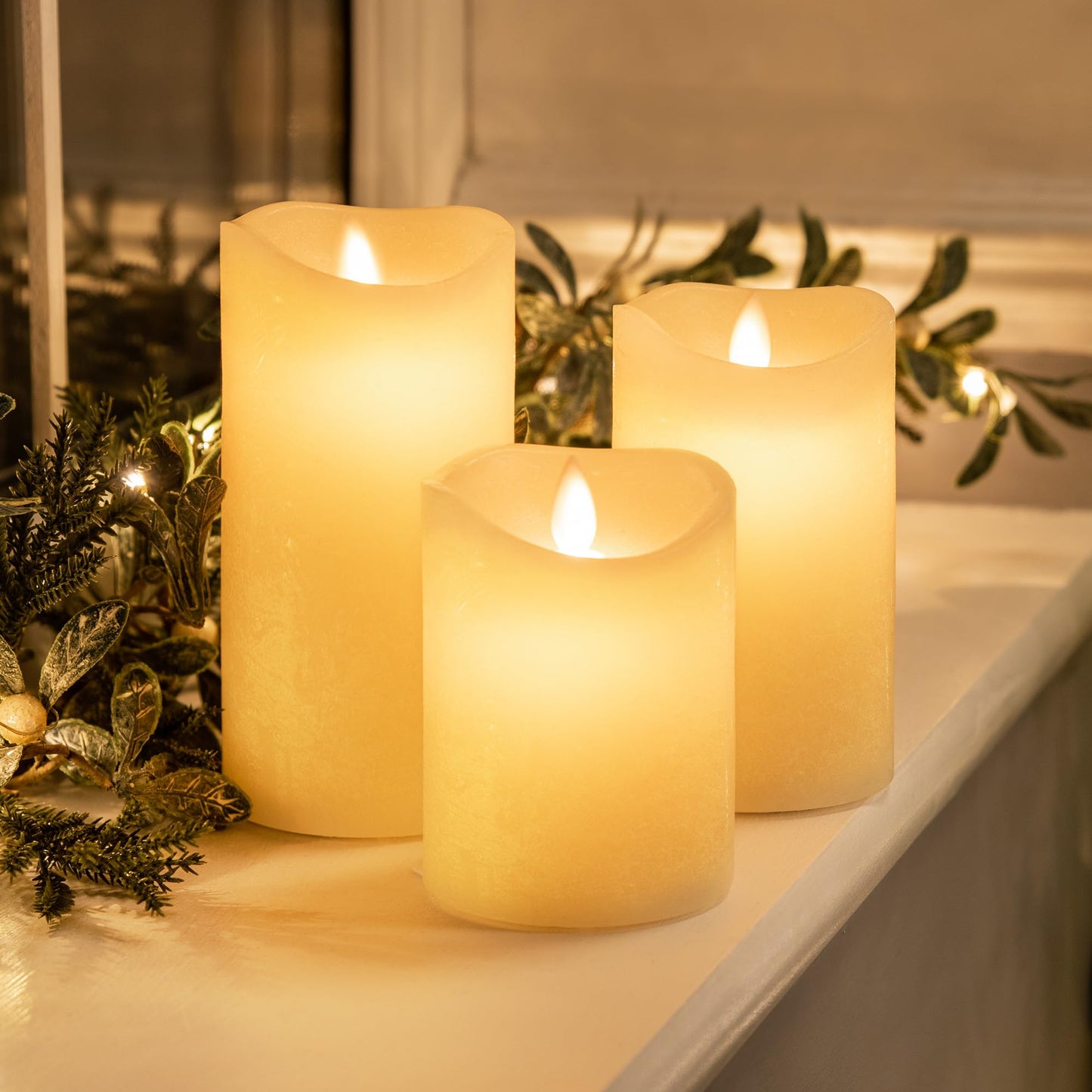 CHRISTOW Flameless LED Candles Battery Operated Real Wax Flickering Flame Set of 3