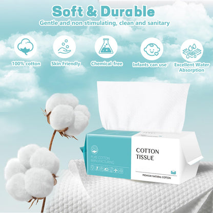 Disposable Face Towel 100 Count, Soft Cotton Facial Dry Wipes, Multi-Purpose for Skin Care, Makeup Remover, Face Wipes and Facial Cleansing