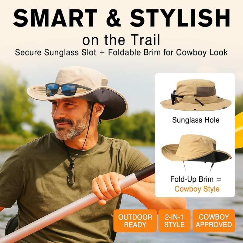 UVCoolix™ UV Protection Men's Sun Hat - Cooling Neck Flap & Sunglass Lock | Wide Brim Fishing Hat