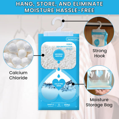 Homesmart Wardrobe Dehumidifier Hanging Bags - Disposable Moisture, Humidity & Damp Absorber for Home - Prevent Mould, Mildew & Condensation in Wardrobes, Cupboard & Caravan - Pack of 10, 220g per Bag
