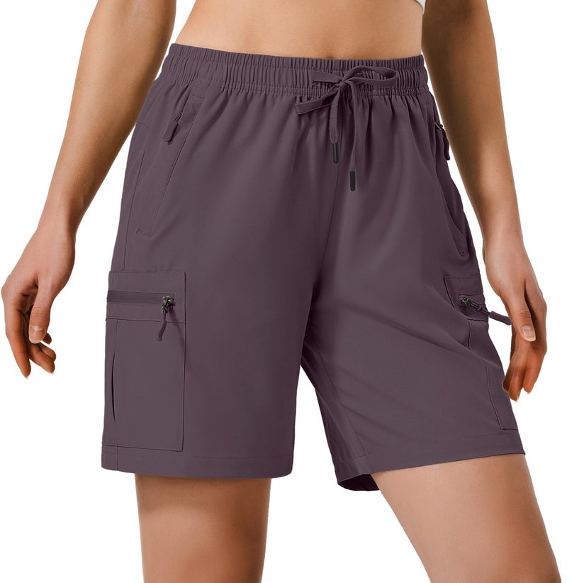 Hugut Women's Lightweight Hiking Cargo Shorts Quick Dry Athletic Shorts Camping Travel Golf Zipper Pockets Water Resistant Dusty Purple