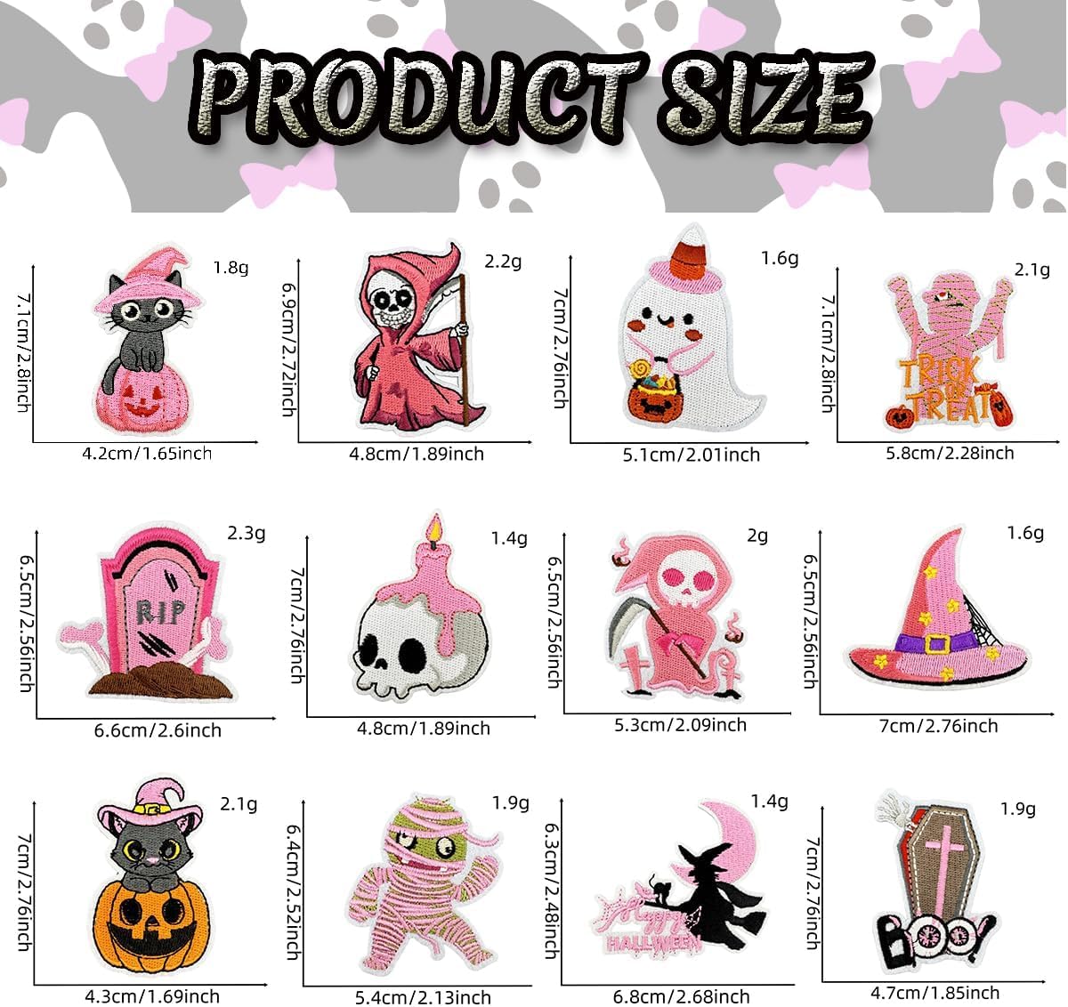 AXEN 16pcs Halloween Iron on Patches, Pink Halloween Patches Embroidered Applique for Girls Clothing, Hats, Backpacks, Jeans