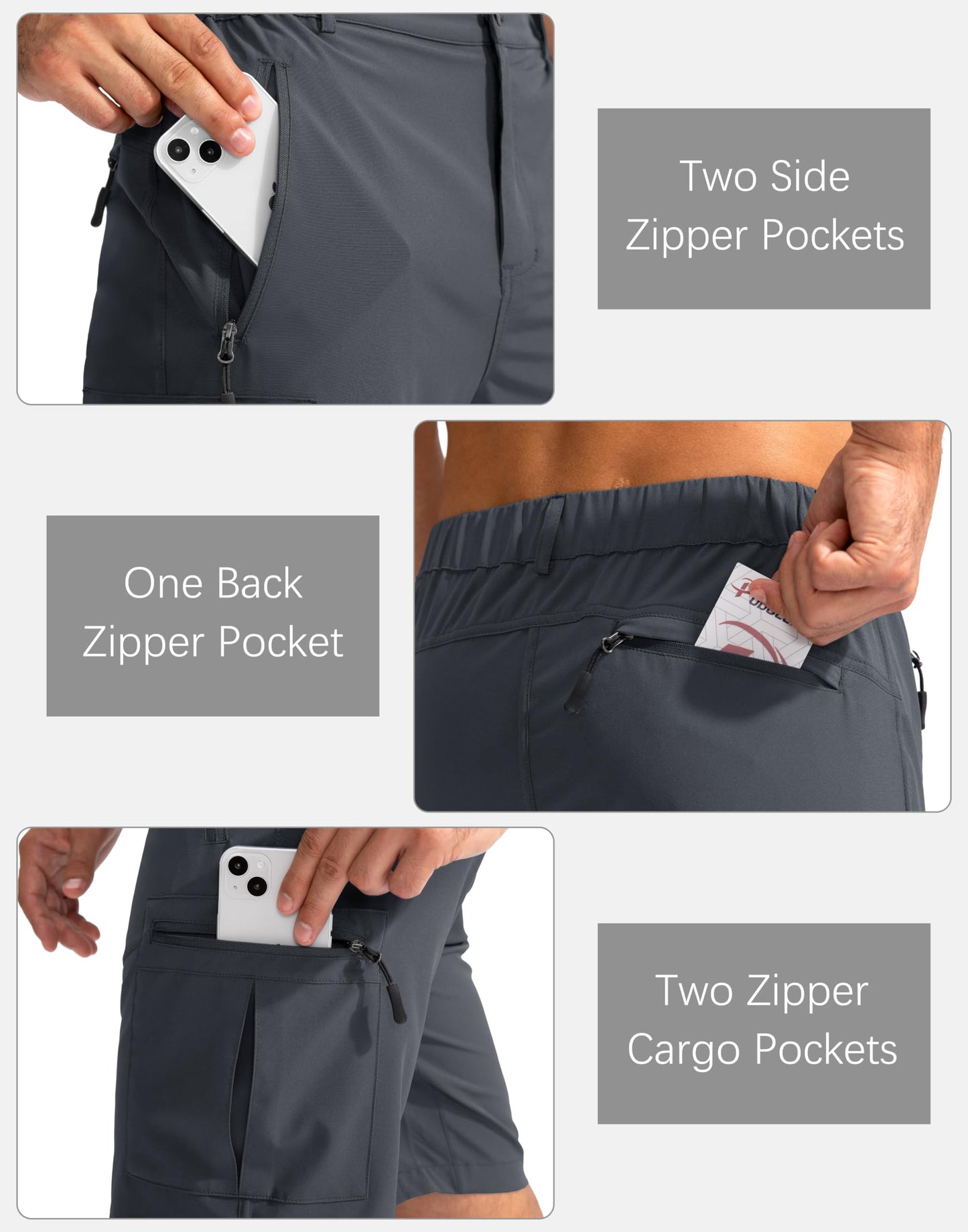 Pudolla Men's Hiking Cargo Shorts 9" Lightweight Outdoor Work Shorts for Men Travel Golf Camping Casual with 5 Zipper Pockets(Deep Grey XX-Large)
