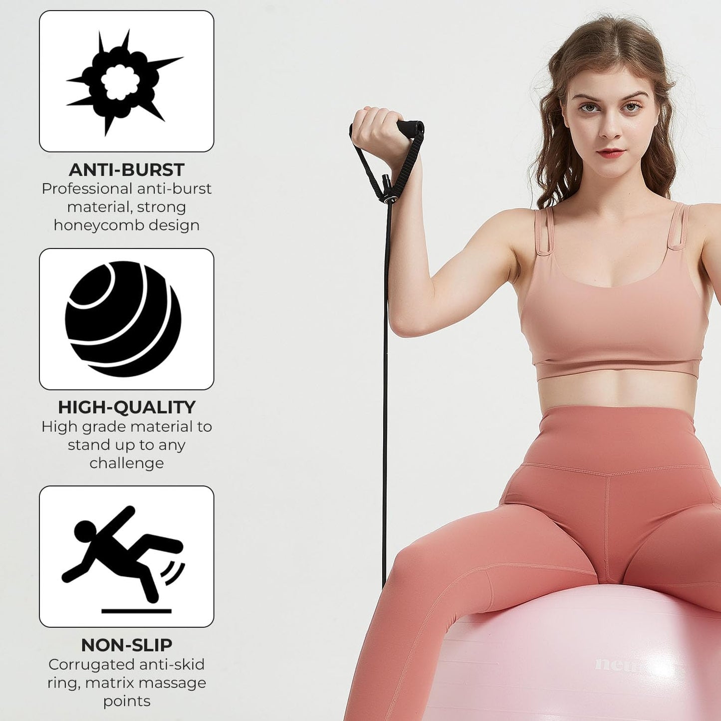 Yoga Ball Chair with 65cm Exercise Ball & 2 Resistance Bands, Stability Base for Home Office, Yoga, Pilates & Fitness, Balance Ball for Posture, Core Strength & Low Impact Workouts