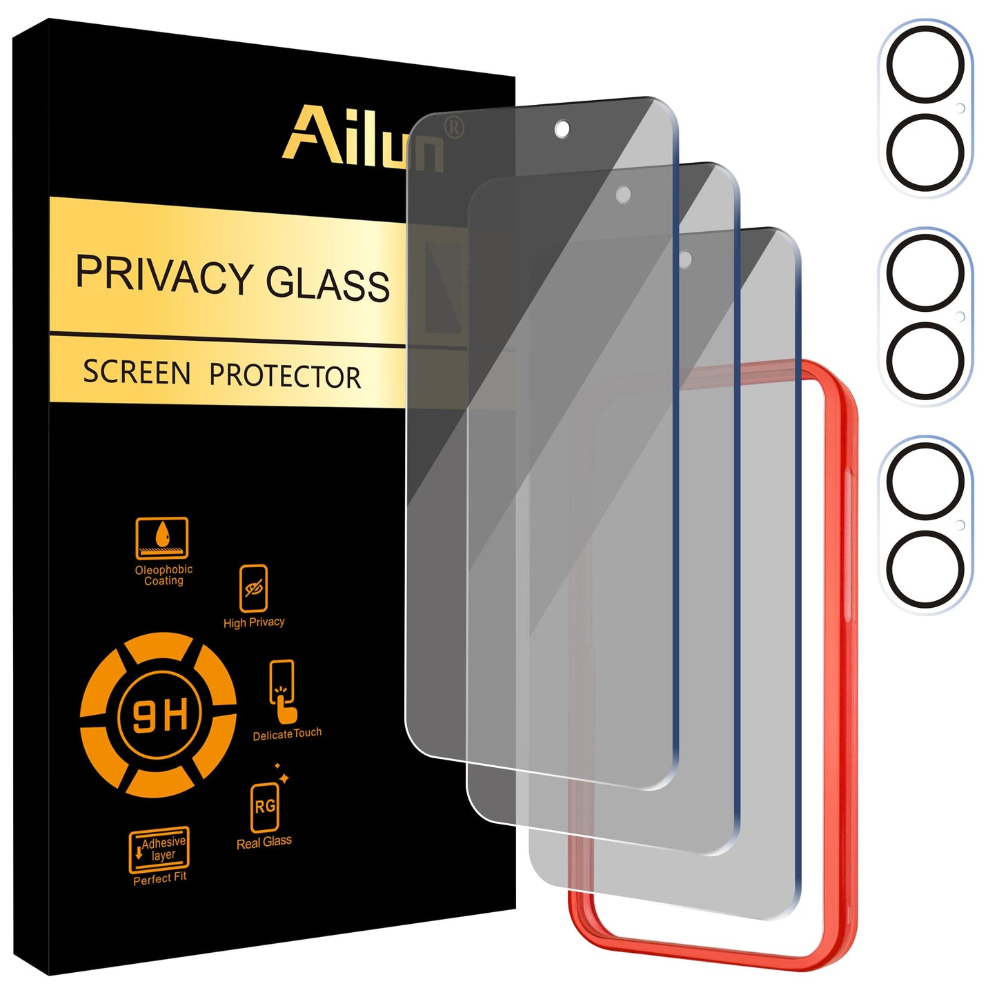 Ailun 2Pack Privacy Screen Protector Compatible for iPhone 14 Pro Max [6.7 inch] + 2 Pack Camera Lens Protector, Anti Spy Private Tempered Glass Film, Case Friendly, [9H Hardness] - HD
