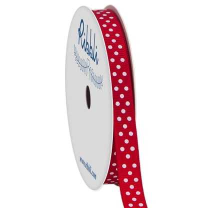 Ribbli Grosgrain Polka Dot Craft Ribbon,3/8 Inch,10-Yard Spool,Red with White Dots,Use for Gift Wrapping,Party Decoration,All Crafting and Sewing