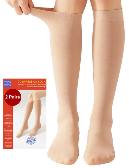 2 Pairs Medical Compression Socks for Women & Men 20-30 mmHg, class 2, Best Graduated Stockings Support Fit for Travel Flight Running Varicose Veins Pregnancy Nurses (2x Beige, XXL)