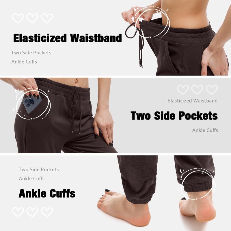 Walifrey Womens Joggers with Pockets, Drawstring Sweatpants Women for Lounging Jogging Gym and Workout DeepBrown,1 Pack DeepBrown S