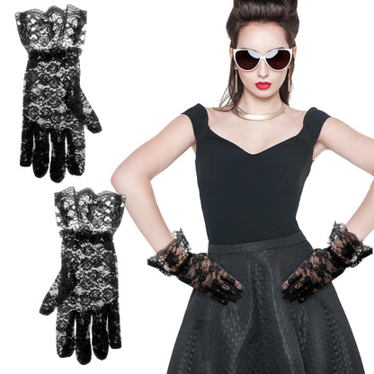 Black Lace Gloves For Women - Elegant Short Lace Gloves For Tea Party, Opera, Wedding & Prom