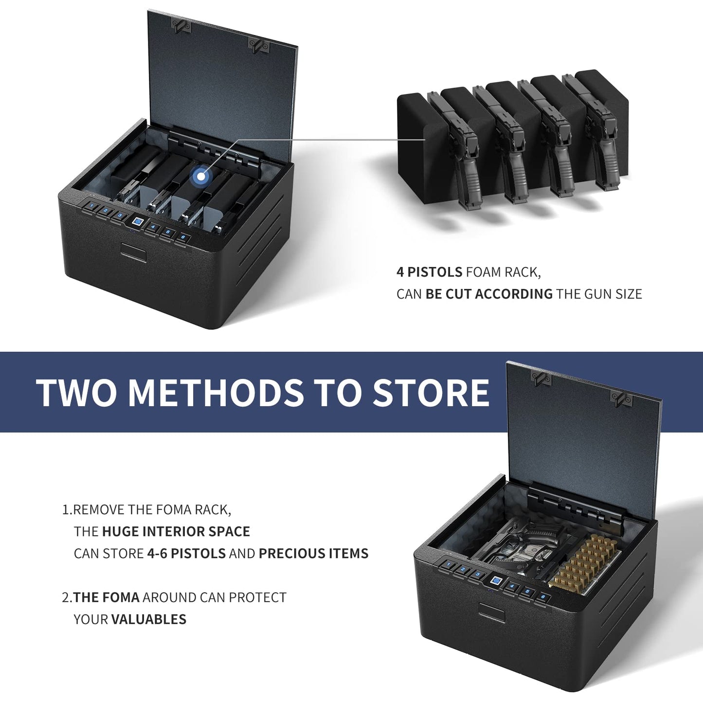 XDeer Gun Safe, Biometric Quick Access Gun Safe for Handgun, 4 Pistols High Capacity Handgun Safe with Digital Keypad, Biometric Fingerprint