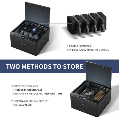 XDeer Gun Safe, Biometric Quick Access Gun Safe for Handgun, 4 Pistols High Capacity Handgun Safe with Digital Keypad, Biometric Fingerprint