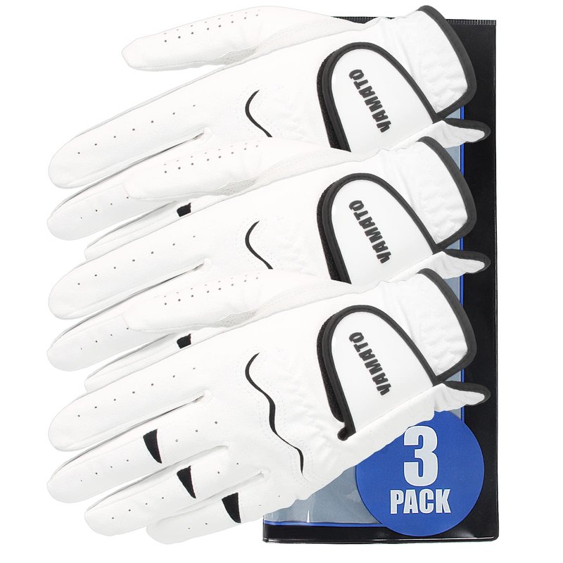 Yamato 3 Pack Men's Golf Gloves - Durable White Cabretta Leather, All Weather, Right Handed, Breathable, Grip Soft Comfortable for Golfers