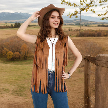 PARTTELY Western Outfits for Women Cowgirl Outfits Cowgirl Vest Boho Cowboy Hat Fringe Vest for Halloween Cosplay