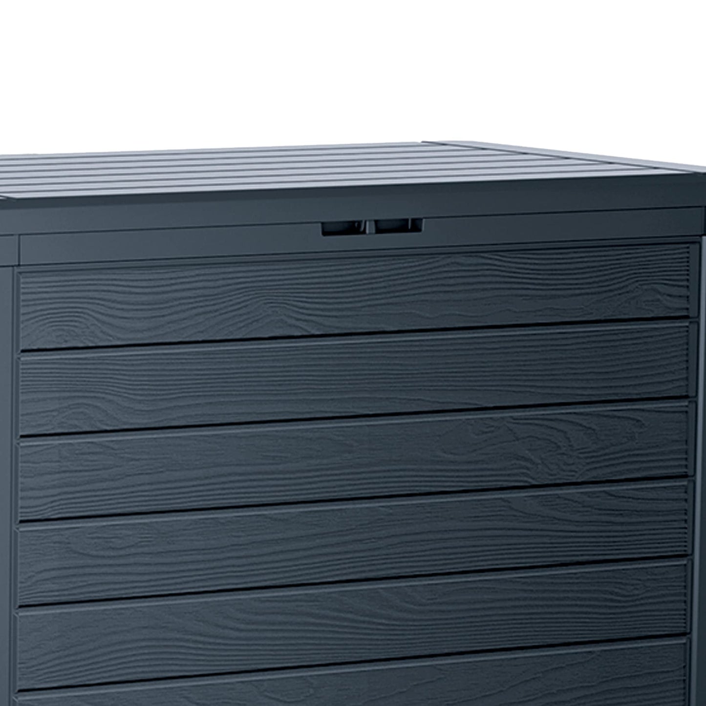 URBNLIVING Anthracite 190L Wood Design Outdoor Storage Box Garden Patio Plastic Chest Lid (Horizontal Stripes, Pack of One)