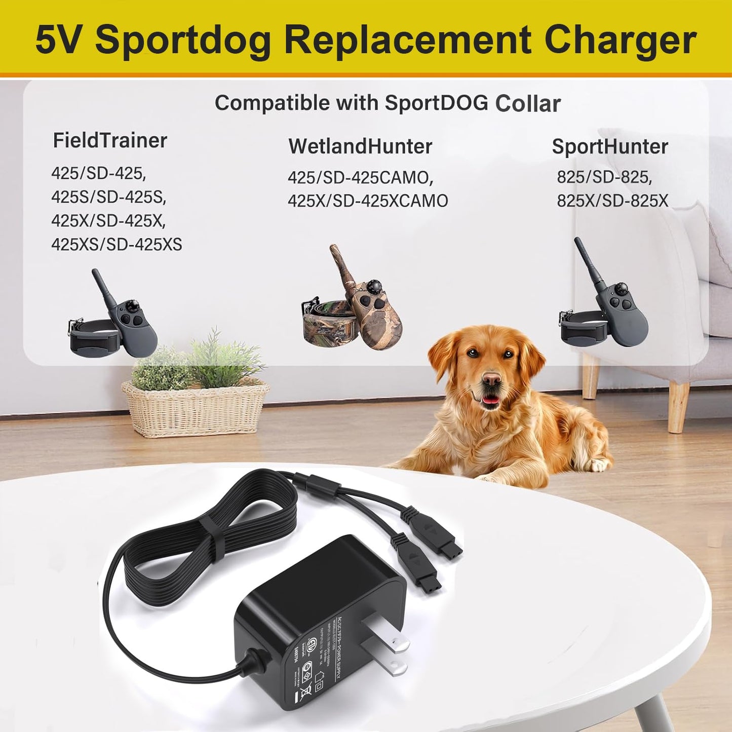 5V Charger Replacement for SportDOG Charging Adaptor Compatible with SportDOG Collar SD-425 SD-425S SD-425CAMO and SD-825 SD-825X Remote Trainer