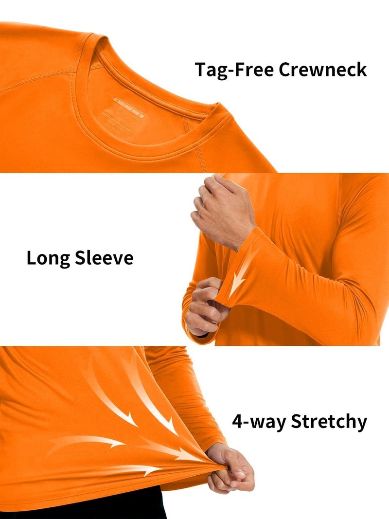 KINGFEN Rash Guard for Men Long Sleeve Swimming Shirts Quick Dry UV Fishing Shirts Lightweight Sun Protection Hiking Tee Mens Orange