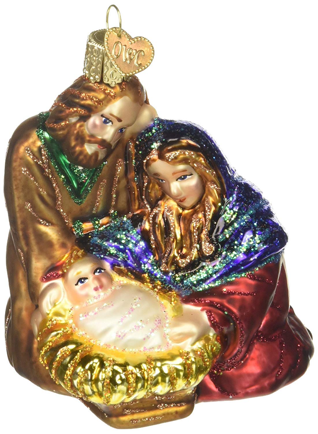 Old World Christmas Holy Family Glass Blown Ornament for Christmas Tree, Handcrafted Holiday Decoration, Religion Collection