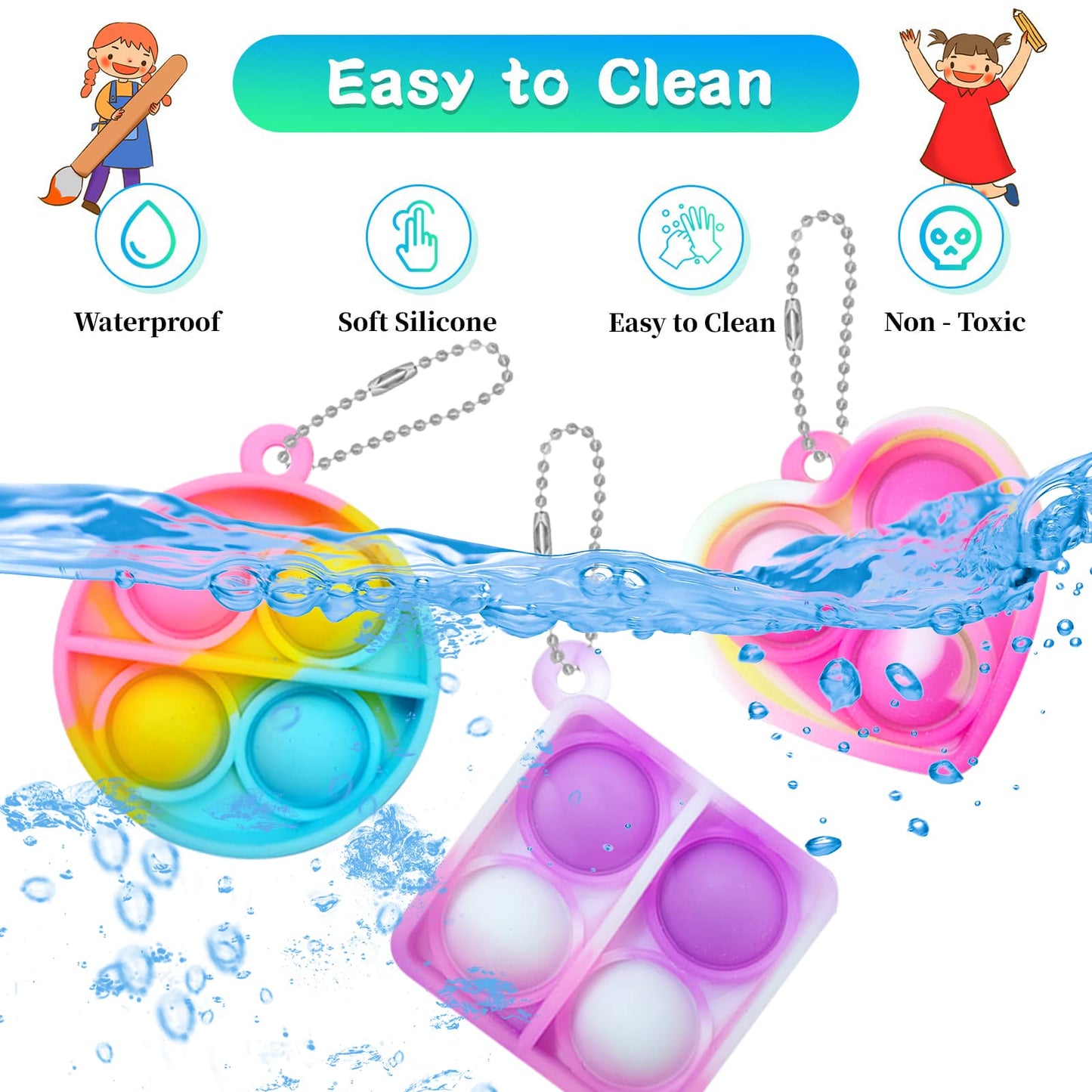 ONKULL Pop Fidget Keychain 30 Pack Mini Fidget Toys Bulk Party Favors for Kids 4-8,8-12 Year Boys Girls Push Pops Bulk Toys Its Small Prizes for Kids Classroom Birthday Party Favors Bubble Poppers