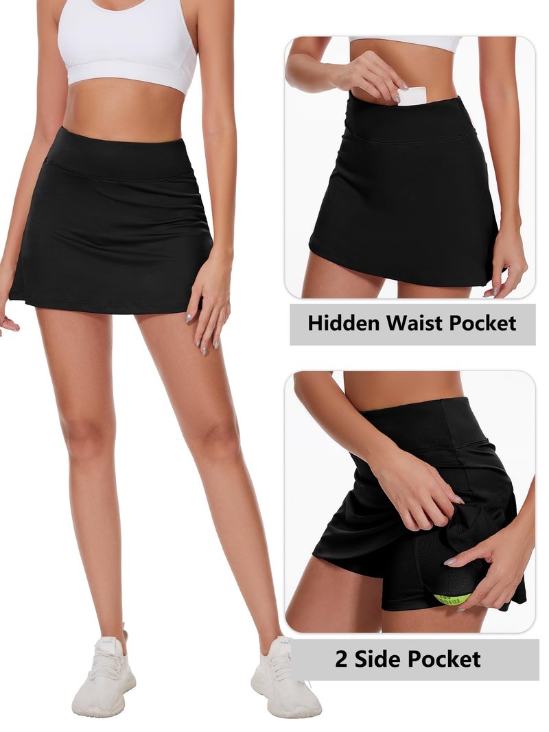 Ibeauti Womens Back Pleated Athletic Tennis Skorts Golf Skirts with 3 Pockets Mesh Shorts for Running Active Workout