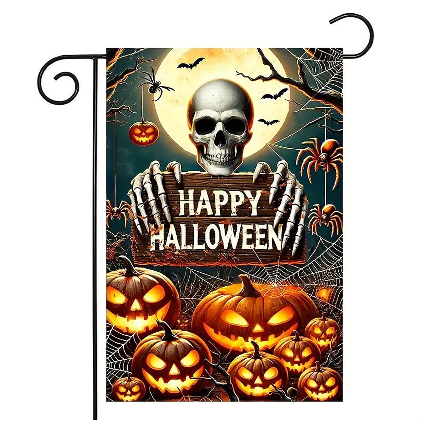 abzdfty Halloween Garden Flag 12x18 Inch Double Sided Pumpkin Skeleton Garden Flag Halloween Decorative Yard Flag for Outside, Patio, Porch and Lawn