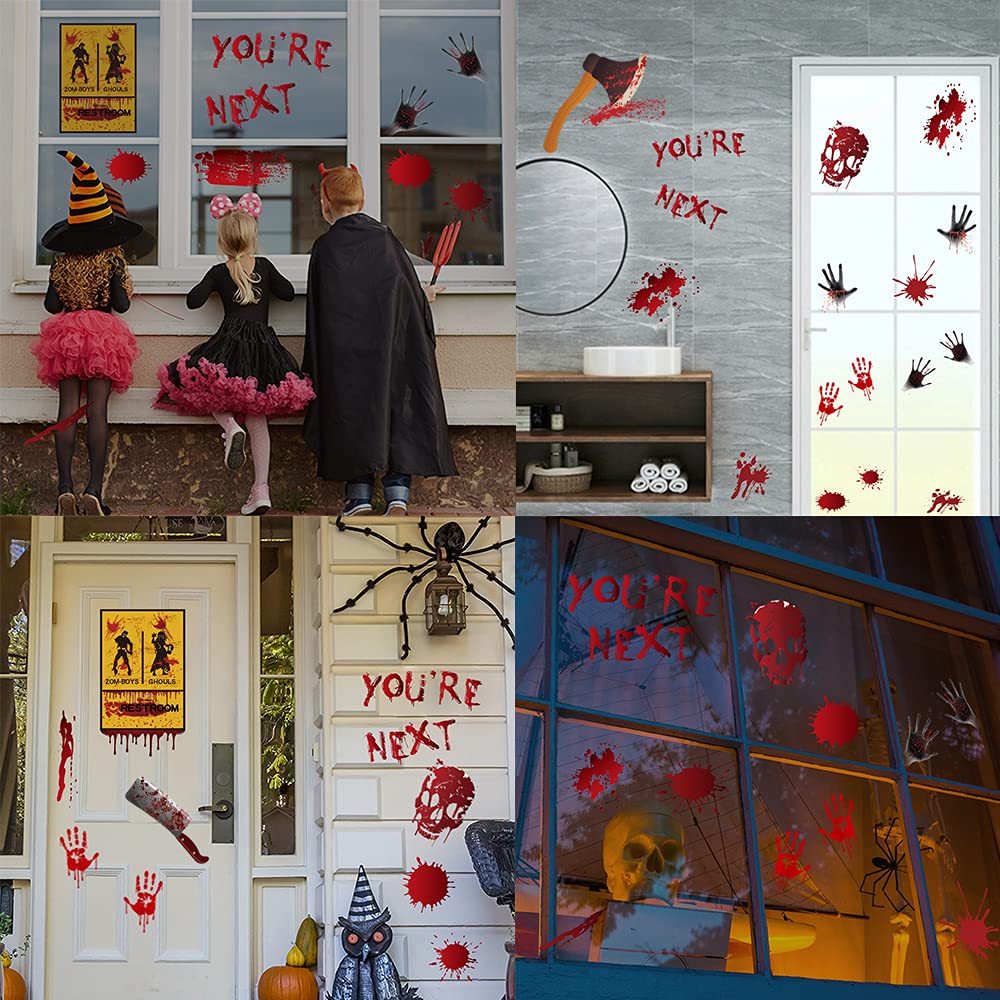 84Pcs Halloween Decorations Handprint Footprint Stickers Clings Decals Window Bathroom Floor Restroom Zombie Decorations Halloween Party Decor,8 Sheets