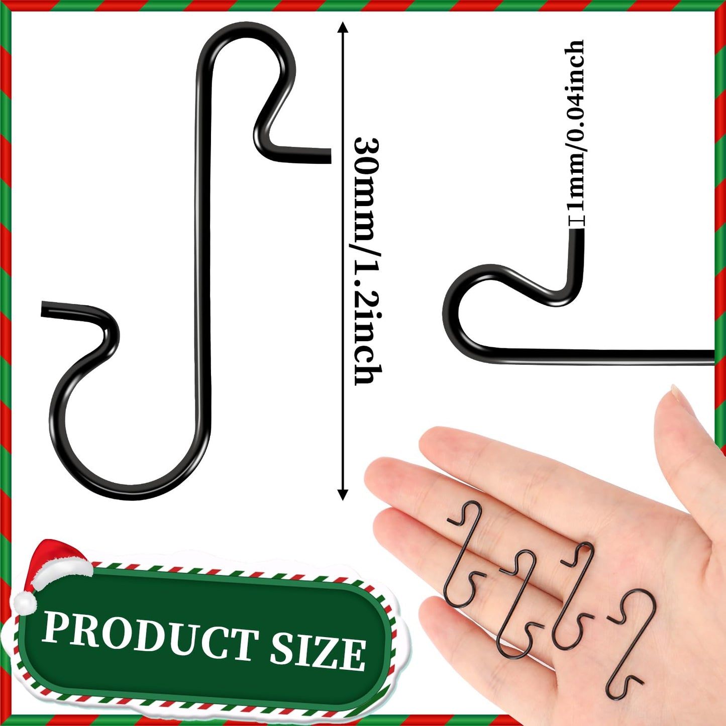 SEPGLITTER 240 PCS Christmas Ornament Hooks Black Metal Wire Hooks S-Shaped Hangers with Storage Box for Hanging Christmas Decoration